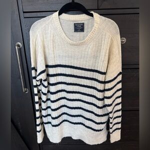 Abercrombie & Fitch Oversized Cream and Black Breton Striped Sweater